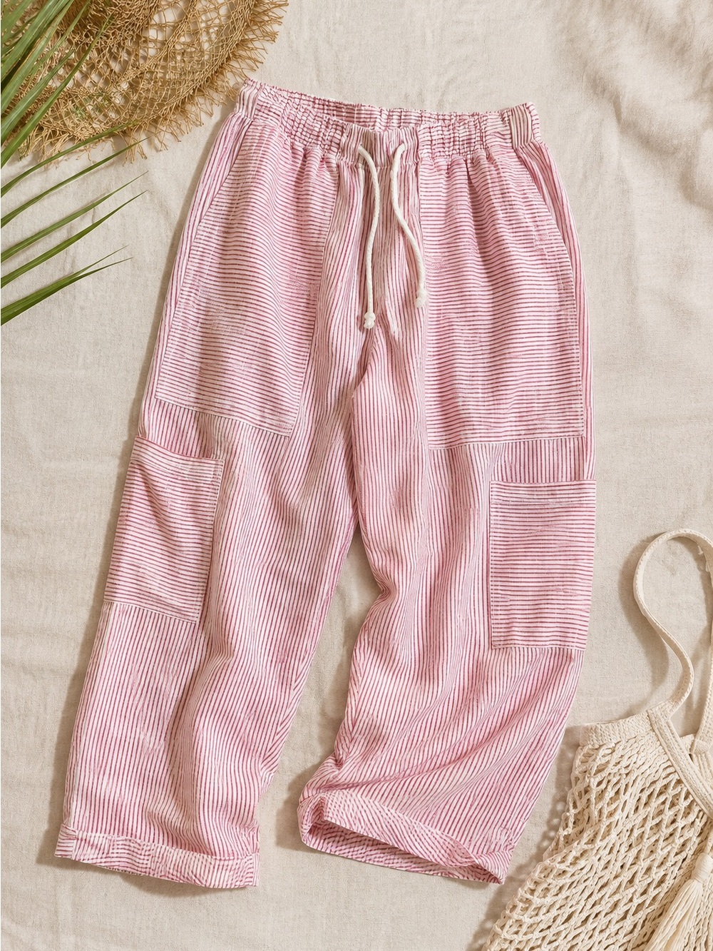Left On Friday 100% Linen Striped Balloon Pants M